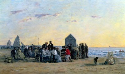 Strandszene in Trouville - Sonnenuntergang, 1867 von Eugene Louis Boudin